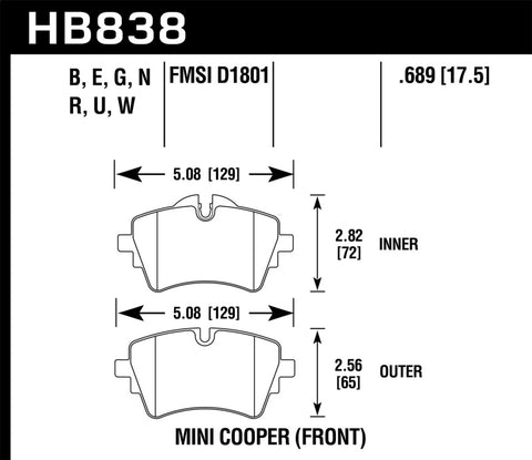 Hawk 17-19 Mini Cooper Clubman 1.5L DTC-30 Front Brake Pads