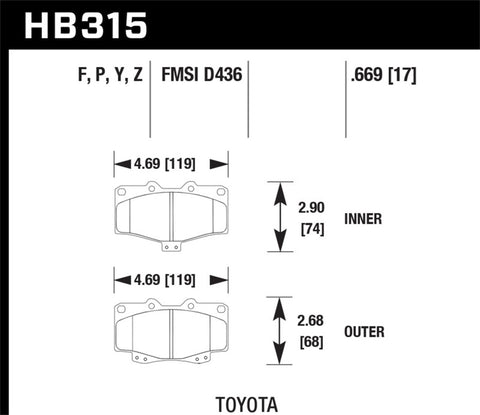 Hawk 95-98 Toyota Tacoma HPS 5.0 Front Brake Pads