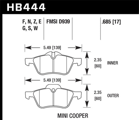 Hawk 06-08 Mini Cooper Base/ S 1.6L HPS 5.0 Front Brake Pads