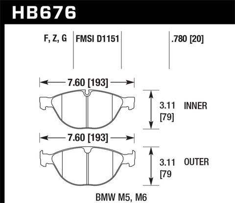 Hawk 08-10 BMW M6 Base 5.0L HPS 5.0 Front Brake Pads
