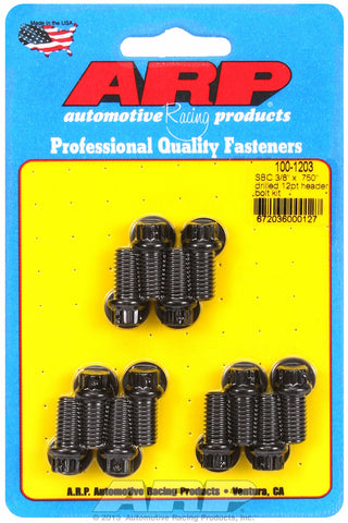 Header Bolt Kit for Chevy Small Block 3/8in x.750in Drilled Black Oxide Hex Head