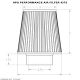 HPS Performance Air Filter HPS-4275, 2.75" ID, 6" Element Length, 7.75" Overall Length