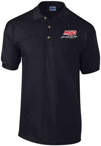 MSD Polo Sport Shirt; MSD Racing Logo Left; 100% Ring-Spun Cotton Pre-Shrunk Pique Knit; Black; Small;