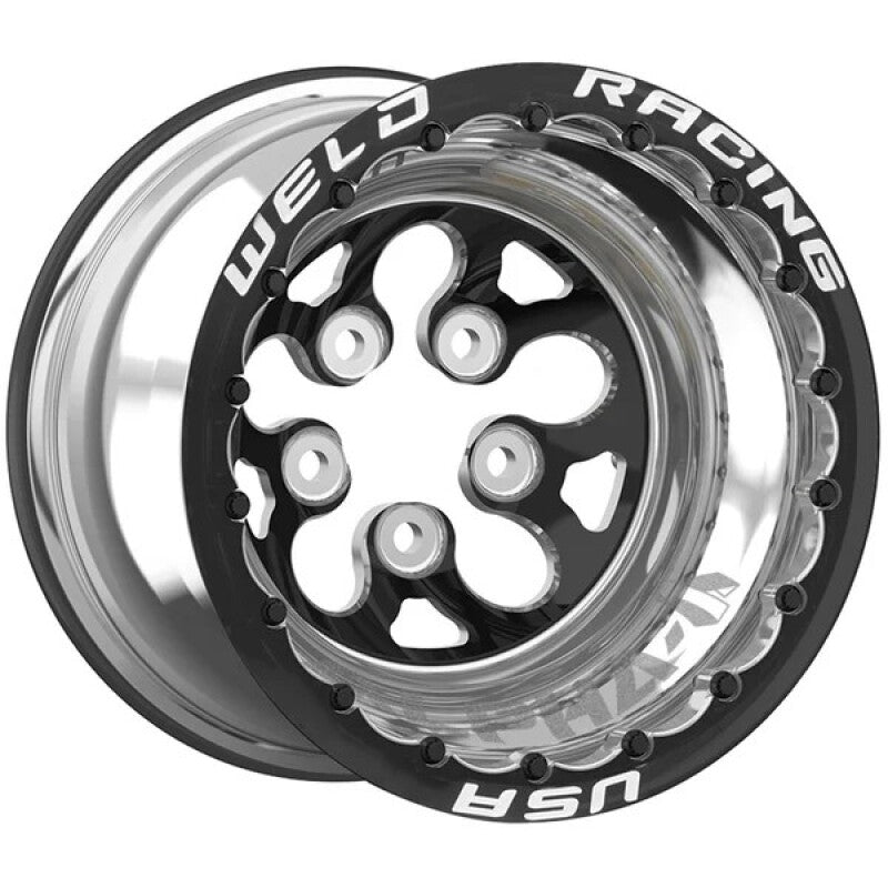 Weld Alpha Pro 15x13 / 5x4.75 BP / 1in BS Black Wheel - Polished Shell Double Beadlock MT