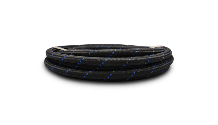 Braided Flex Hose, Nylon, Black/Blue, Size: -6AN, Hose ID: 0.34in, 10ft Roll