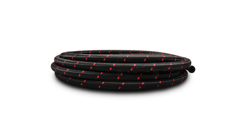 Braided Flex Hose, Nylon, Black/Red, Size: -6AN, Hose ID: 0.34in, 10ft Roll