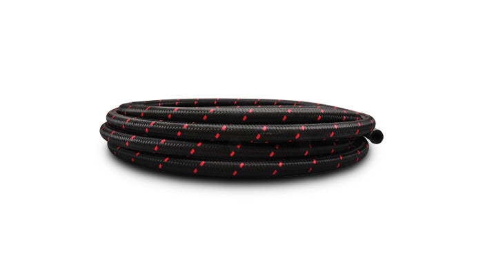Braided Flex Hose, Nylon, Black/Red, Size: -10AN, Hose ID: 0.56in, 20ft Roll