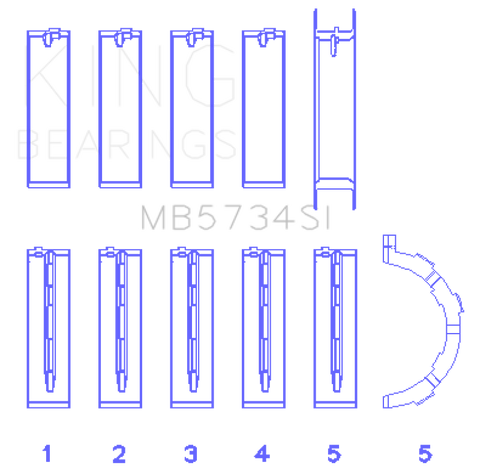 King Engine Bearings Ford 302 Cid Coyote (Size +0.5mm) Main Bearing Set