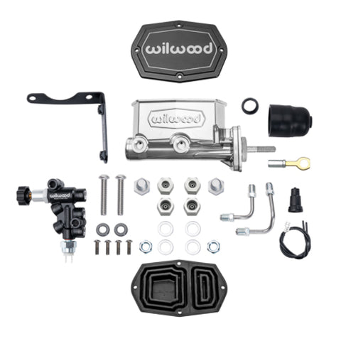 Wilwood Compact Tandem M/C Aluminum 1.00in Bore w/ Bracket/Valve/Push (Mopar) - Chrome P-coat