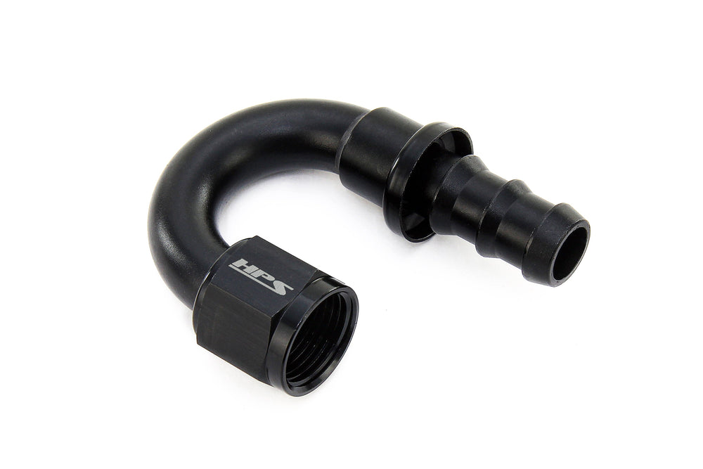 HPS Performance 180 Degree -6 Push-on Hose End to AN Female Aluminum Black