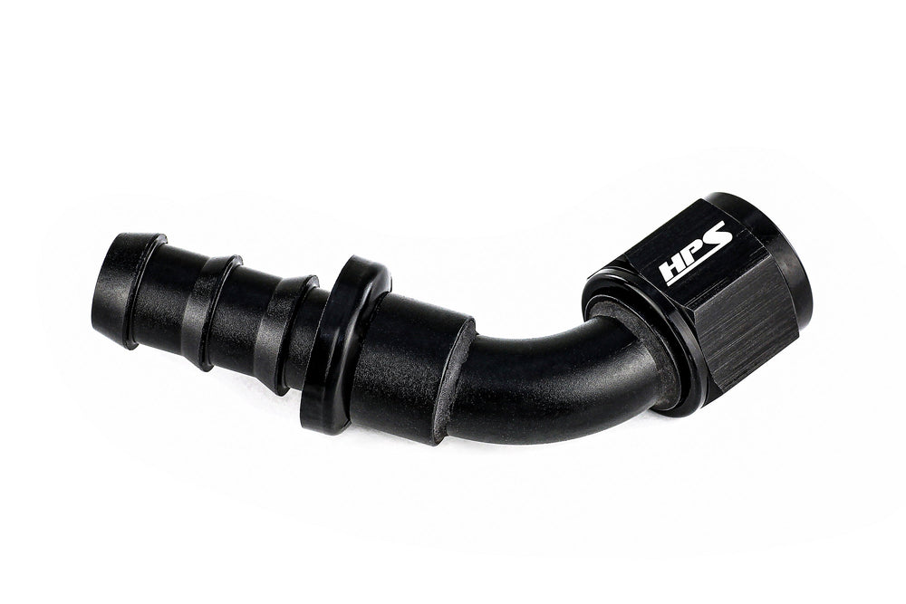 HPS Performance 60 Degree -12 Push-on Hose End to AN Female Aluminum Black
