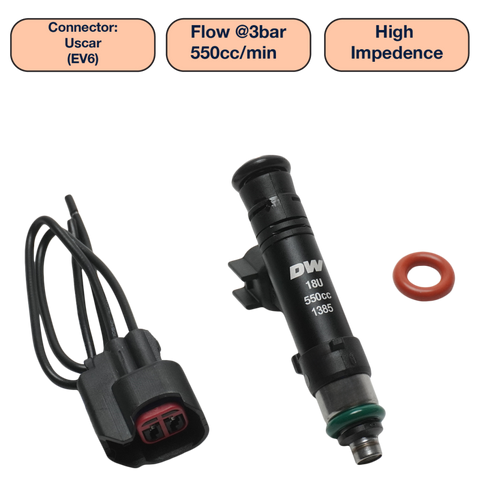 DeatschWerks Universal 550cc Single Fuel Injector / 60mm Length / 14mm O-Ring Seals