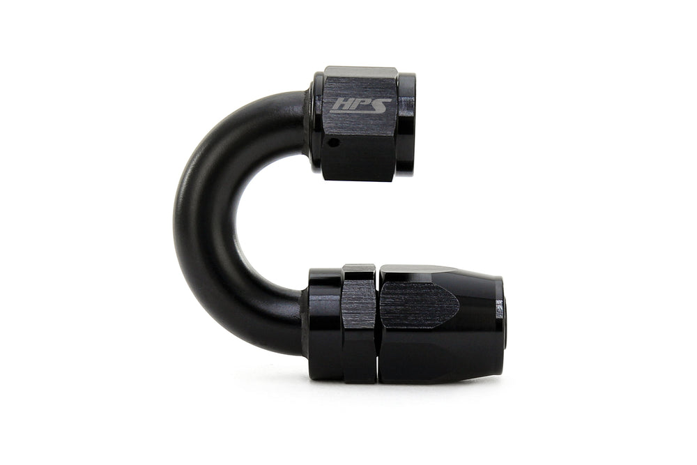 HPS Performance 180 Degree -4 Compression Double Swivel Hose End to AN Female Aluminum Black