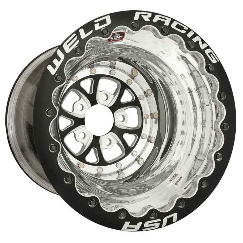 Weld V-Series 16x16 / 5x5 / 5 BS / 3.5 HB - Black Center - Polished Shell - Black DBL Wheel
