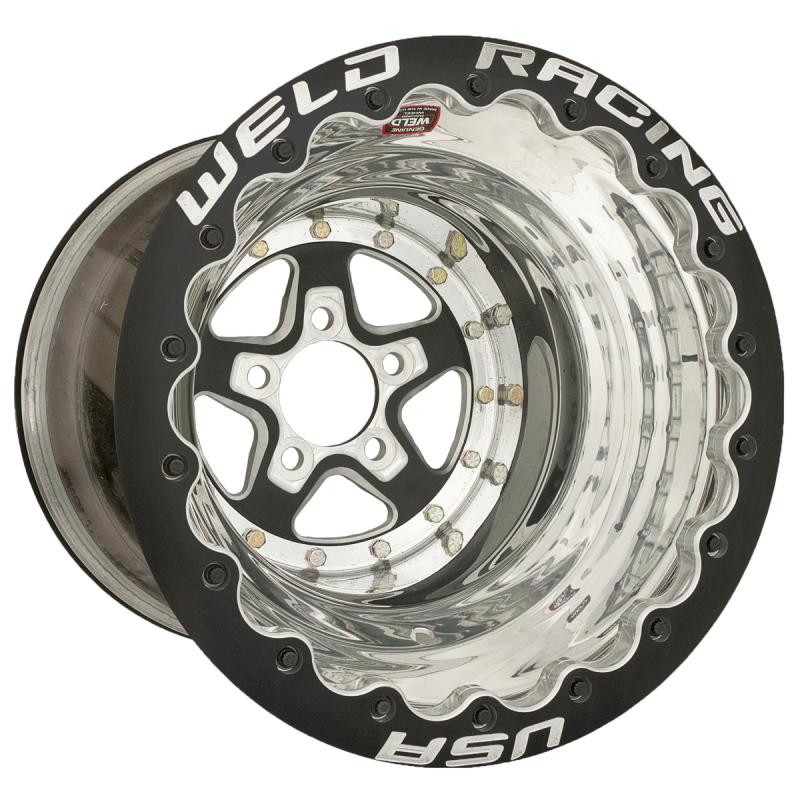 Weld Alumastar 16x16 / 5x4.75 / 5 BS / 3.18 HB - Black Center - Polished Shell - Black DBL Wheel