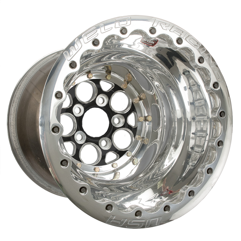 Weld Magnum 15x14 / 5x4.75 / 5 BS / 3.18 HB - Black Center - Polished Shell - Polished DBL MT Wheel