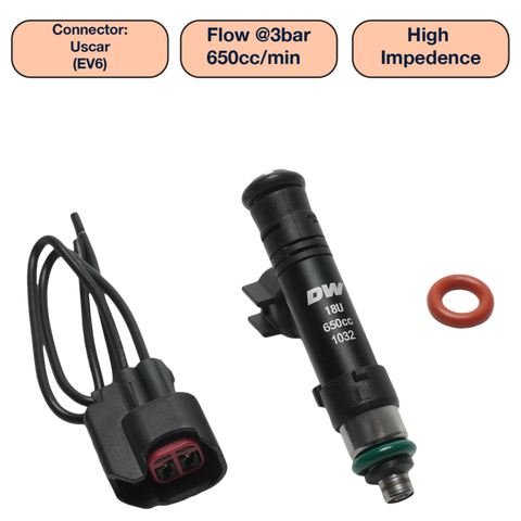 DeatschWerks Universal 650cc Single Fuel Injector / 60mm Length / 14mm O-Ring Seals