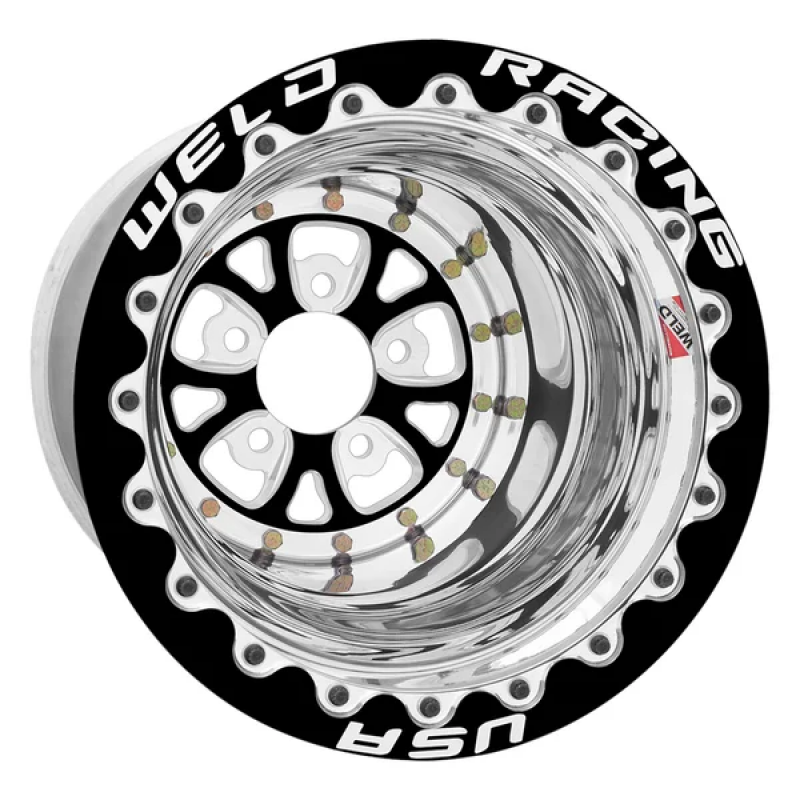 Weld V-Series 15x14 / 5x4.75 / 4 BS / 3.18 HB - Black Center - Polished Shell - Black SBL Wheel
