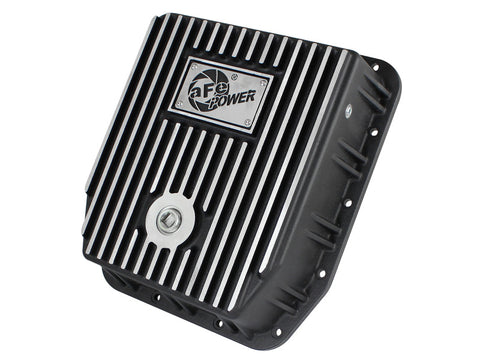 aFe POWER Transmission Pan Ford Trucks 80-92 (AOD Transmission)- Black w/ Machined Fins