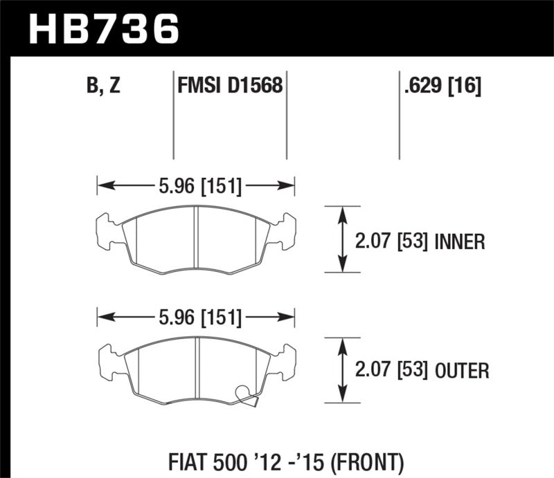 Hawk 14-16 Fiat 500 c Front ER-1 Brake Pads