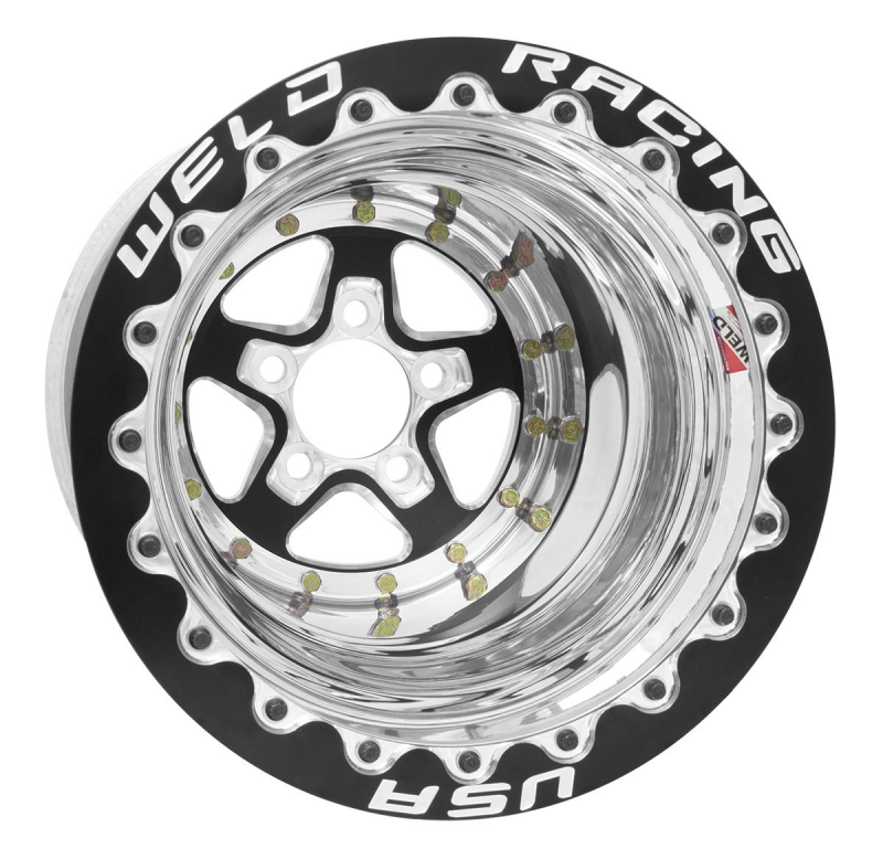 Weld Alumastar 15x14 / 5x4.5 / 4 BS / 3.18 HB - Black Center - Polished Shell - Black DBL MT Wheel
