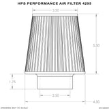 HPS Performance Air Filter 2.5" ID, 4.5" Base, 3.5" Top, 7.25" Overall Length
