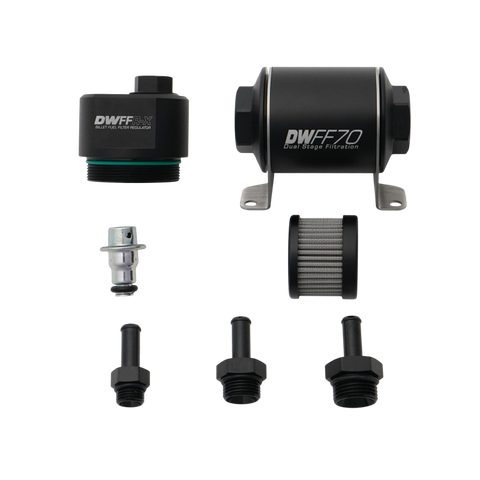 DeatschWerks DWFFR-X 70mm Billet Fuel Filter Regulator - 10 Micron with 3/8in Fittings