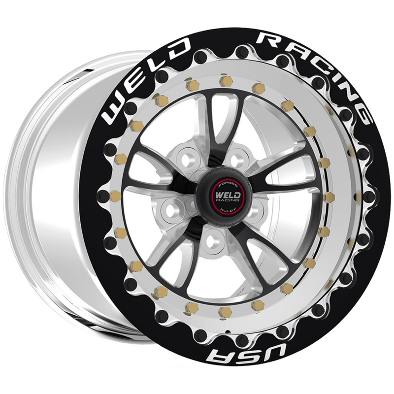 Weld Full Throttle Beadlock 15x8/5x4.75/3.5 BS/3.18 HB-Black Cntr-Polished Shell-Black SBL MT Wheel