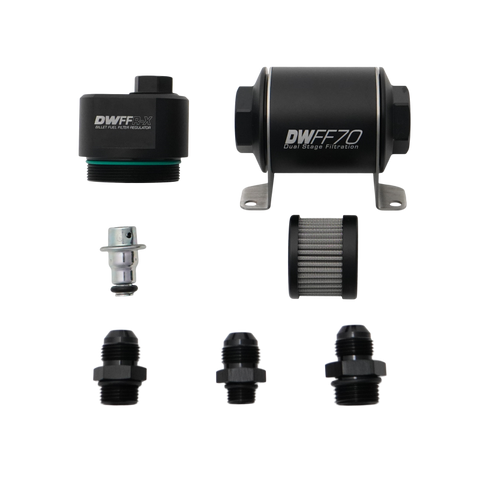 DeatschWerks DWFFR-X 70mm Billet Fuel Filter Regulator - 10 Micron with 8AN Fittings