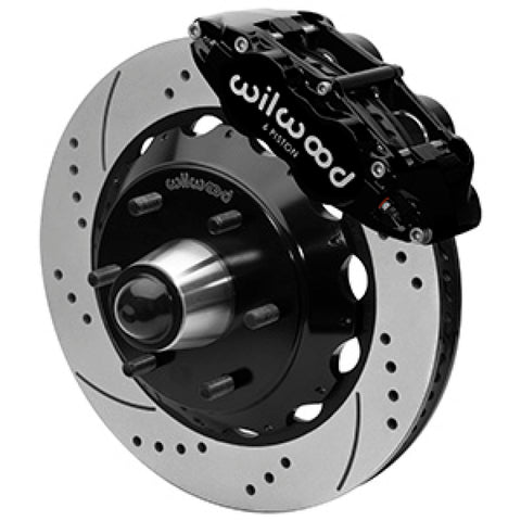 Wilwood 63-87 C10 FNSL6R Front Big Brake Brake Kit 14in drill/slot 6x5.5 BP for drop spindles - Blk