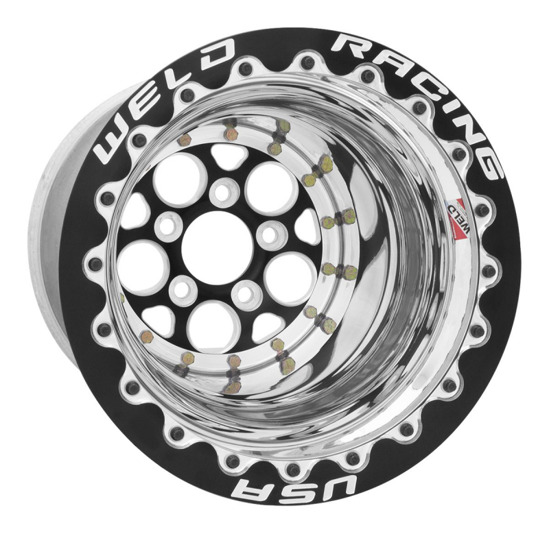 Weld Magnum 15x14 / 5x4.5 / 4 BS / 3.18 HB - Black Center - Polished Shell - Black DBL Wheel