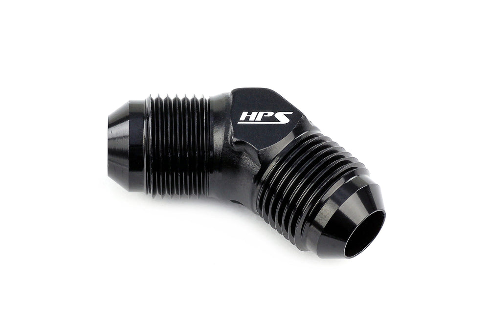 HPS Performance 45 Degree -10 AN Male to Male Union Adapter Aluminum Black