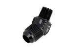 HPS Performance 45 Degree -3 AN Flare to 1/4" NPT Adapter, Aluminum, Black