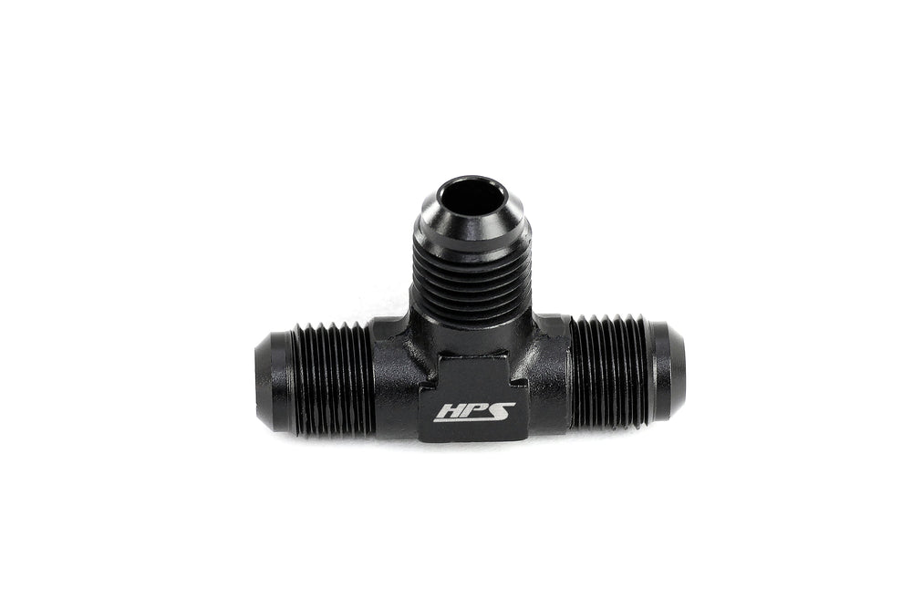 HPS Performance -12 AN Male to Male 3-Way Tee Adapter Aluminum Black