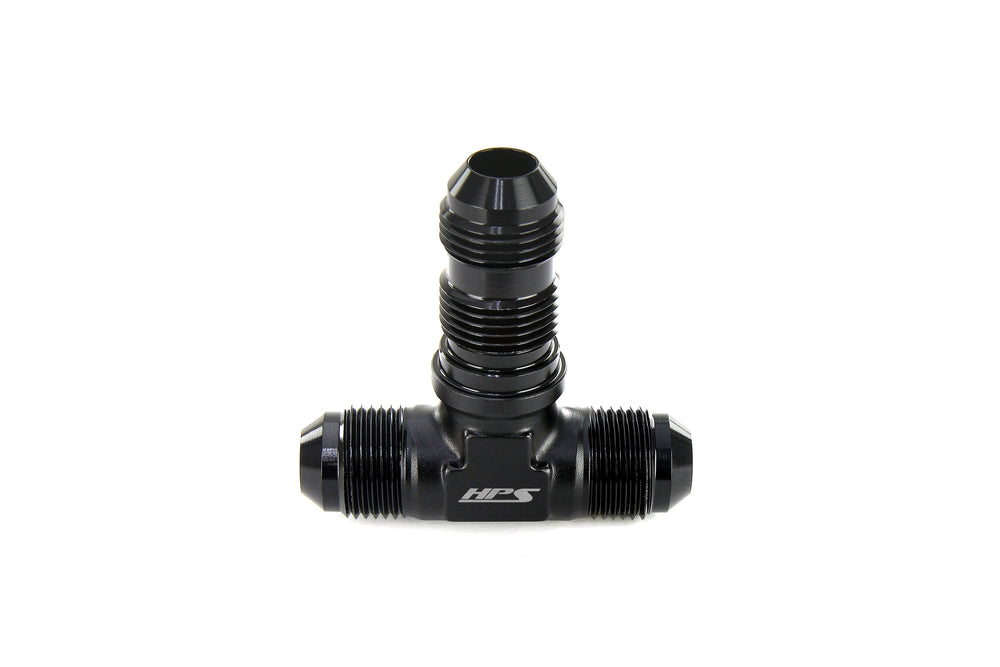 HPS Performance Tee -10 AN Male to Male Bulkhead Adapter Aluminum Black