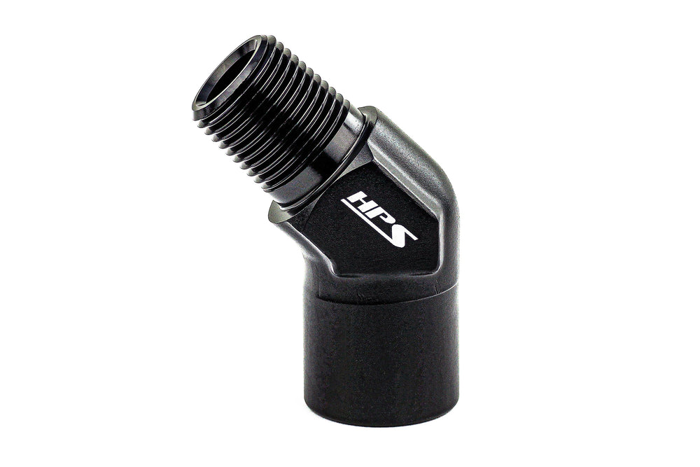 HPS Performance 45 Degree 3/8'' NPT Male To Female Adapter Aluminum Black
