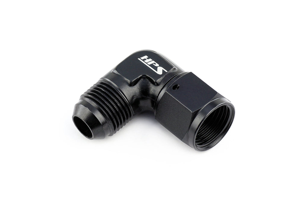 HPS Performance 90 Degree -12 AN Male to Female Swivel Adapter Aluminum Black