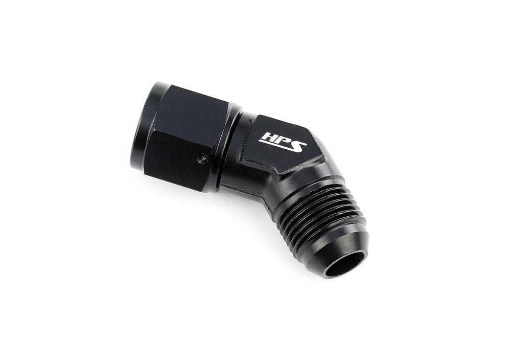 HPS Performance 45 Degree AN -6 Male to Female Swivel Adapter Aluminum Black