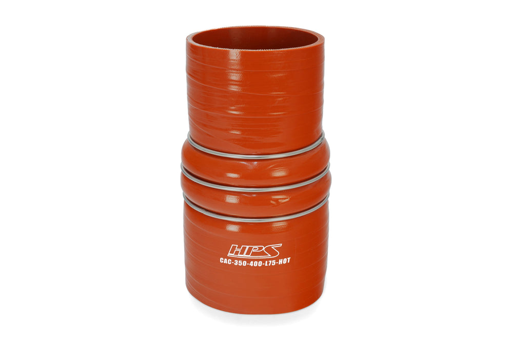HPS 3.5 inch - 4 inch ID 7.5 inch Long Ultra High Temp 4-ply Reinforced Silicone CAC Coupler Hose Hot Side