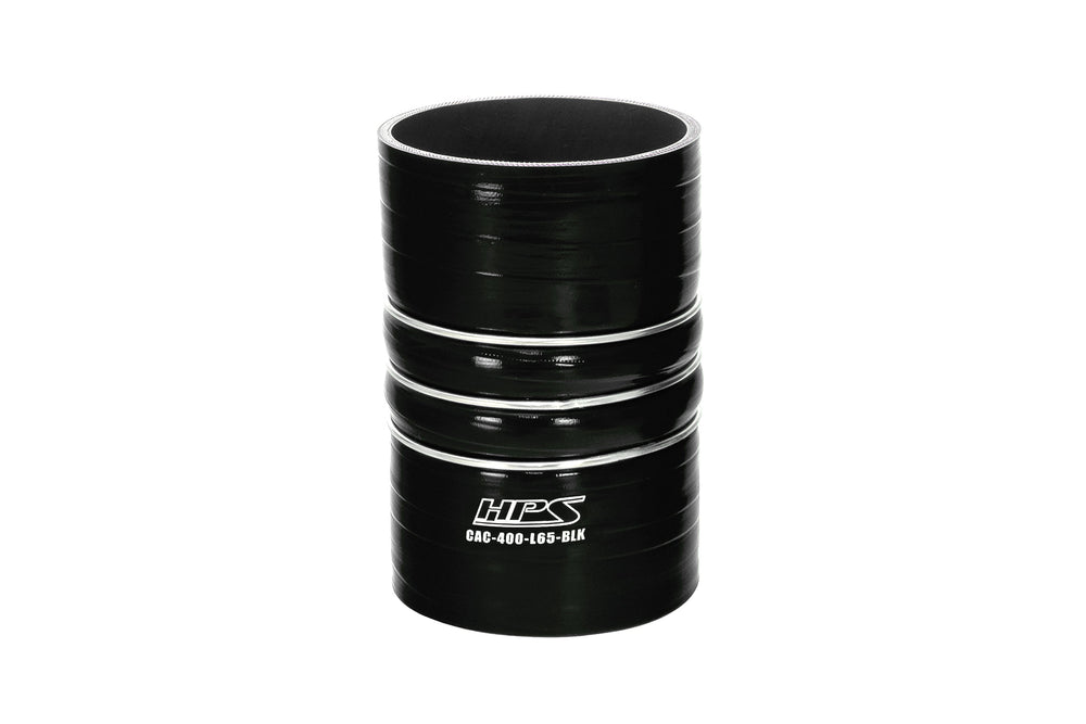 HPS 4 inch ID 6.5 inch Long Ultra High Temp 4-ply Reinforced Silicone CAC Coupler Hose Hot Side Black