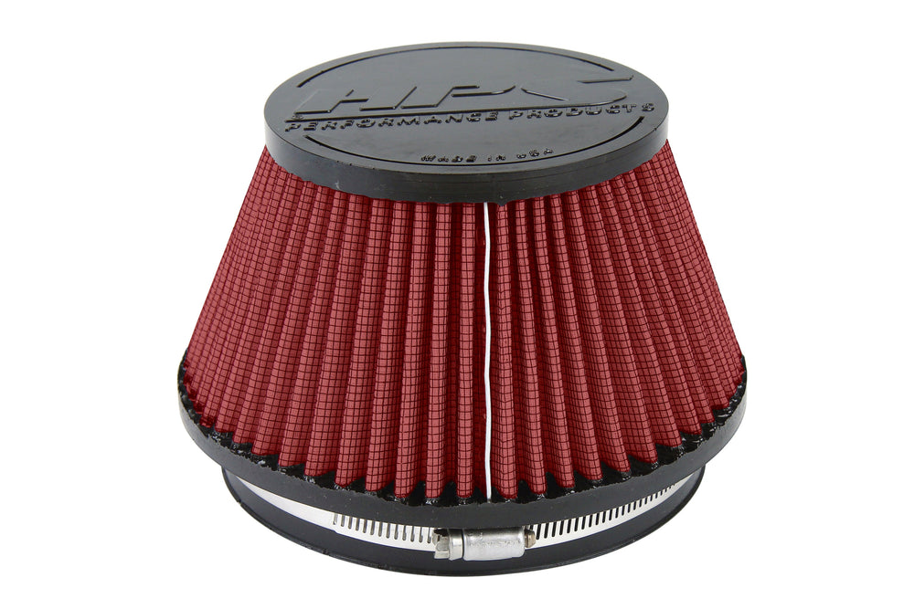 HPS Performance Red 6 inch Air Filter 5 inch Length 7.5 inch Base 5 inch Top HPS-4302-RED