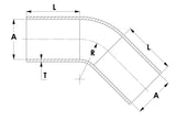 HPS 2-3/8" ID High Temp 4-ply Reinforced Silicone 45 Degree Elbow Coupler Hose Black (60mm ID)