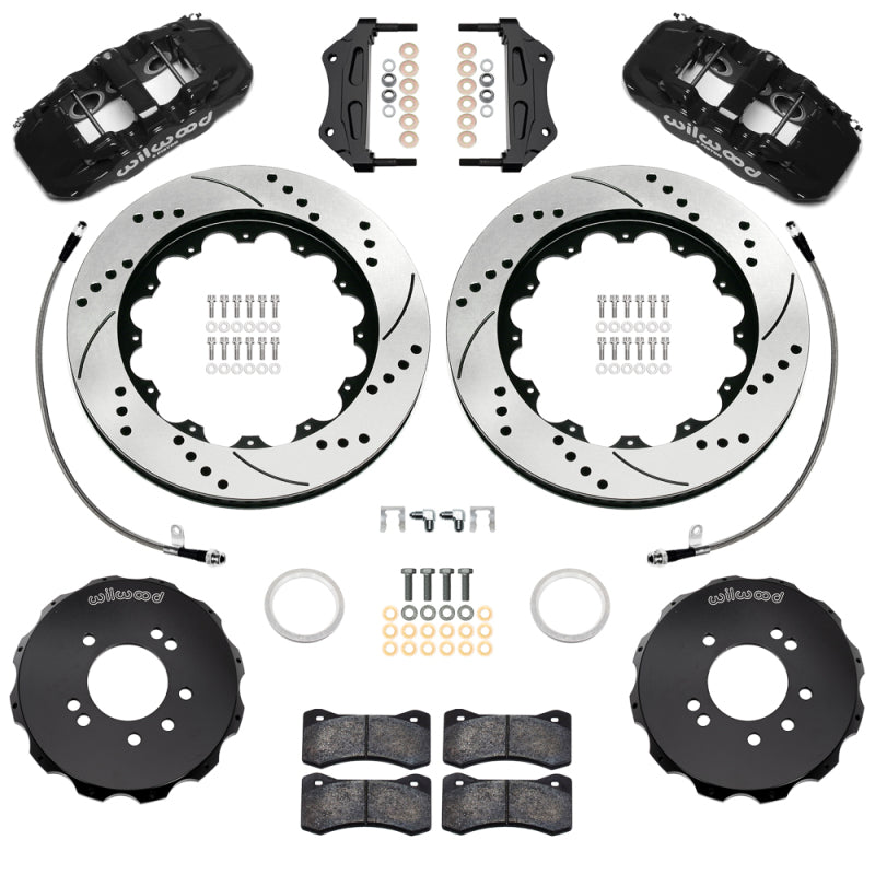 Wilwood 99-02 Nissan Skyline Aerolite 6R Front BBK w/ 14.00in D/S Rotors & Flexlines - Black