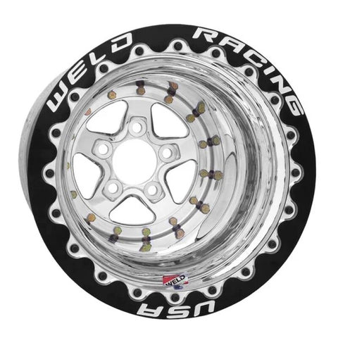 Weld Racing Alumastar - 15x16 / 5x4.75 / 4in BS - Black SBL MT - Polished Center - Polished Shell