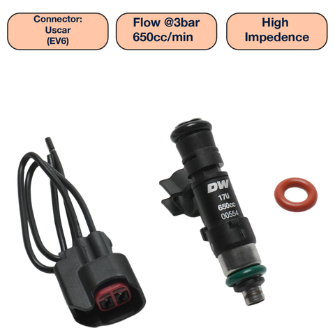 DeatschWerks Universal 650cc Single Fuel Injector / 48mm Length / 14mm O-Ring Seals