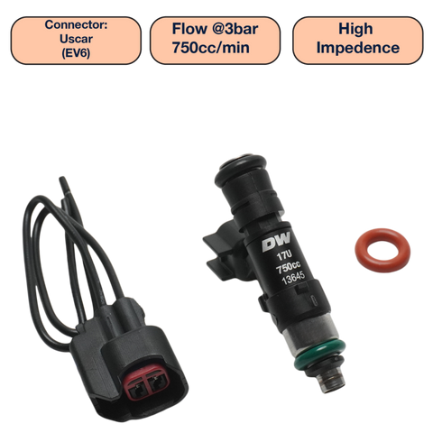 DeatschWerks Universal 750cc Single Fuel Injector / 48mm Length / 14mm O-Ring Seals