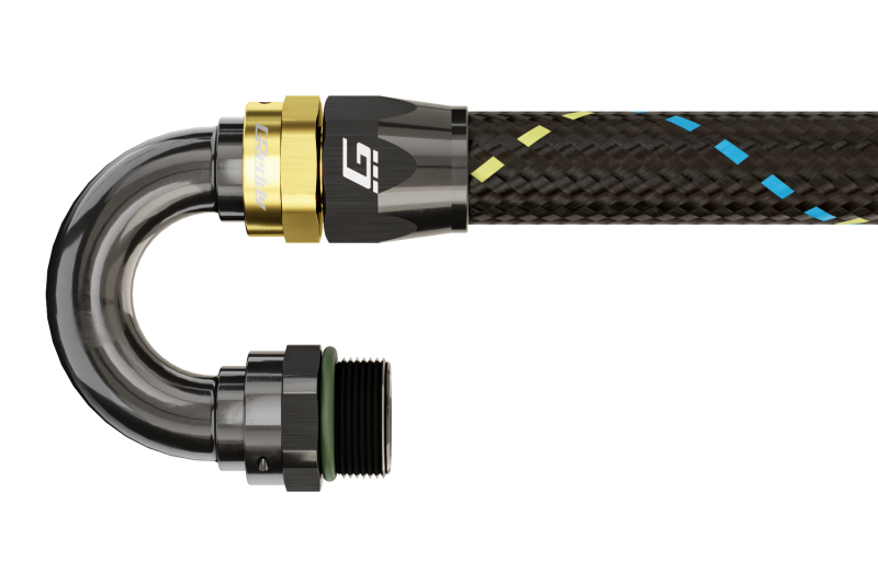 GReddy AN08 180 DEGREE ORB MALE BLACK/GOLD ANODIZED