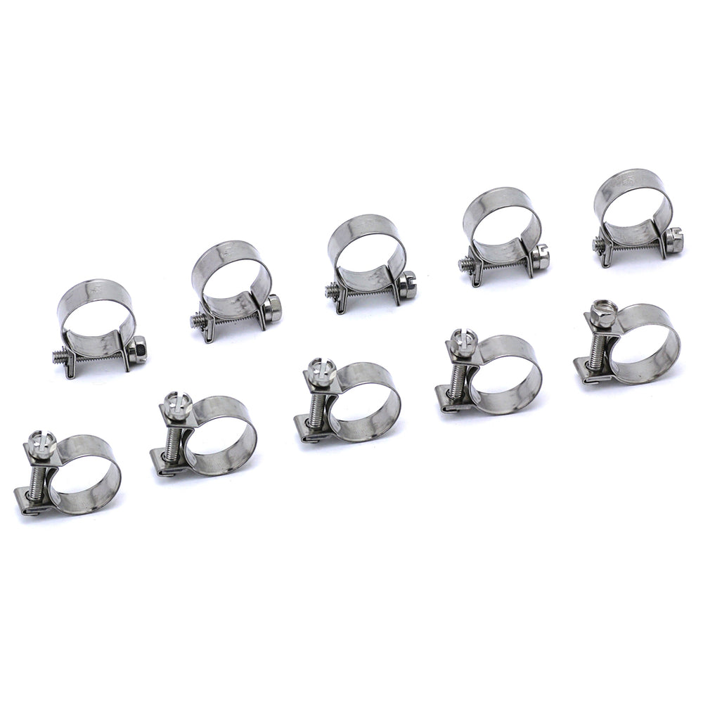 HPS #17 Stainless Steel Fuel Injection Hose Clamps 10pcs Pack 19/32 inch - 43/64 inch 15mm - 17mm