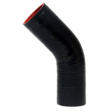 HPS 2-3/8 inch ID High Temp 4-ply Reinforced Silicone 45 Degree Elbow Coupler Hose Black 60mm ID