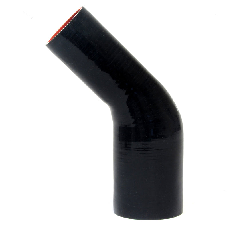 HPS 4 inch - 4.5 inch ID High Temp 4-ply Reinforced Silicone 45 Degree Elbow Reducer Hose Black 102mm - 114mm ID